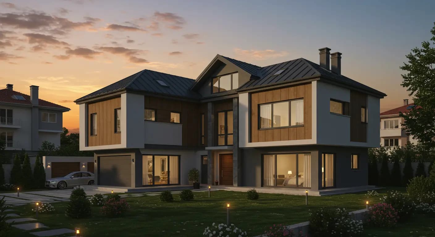 Ankara'da modern villa için antrasit standing seam kenet metal çatı uygulaması